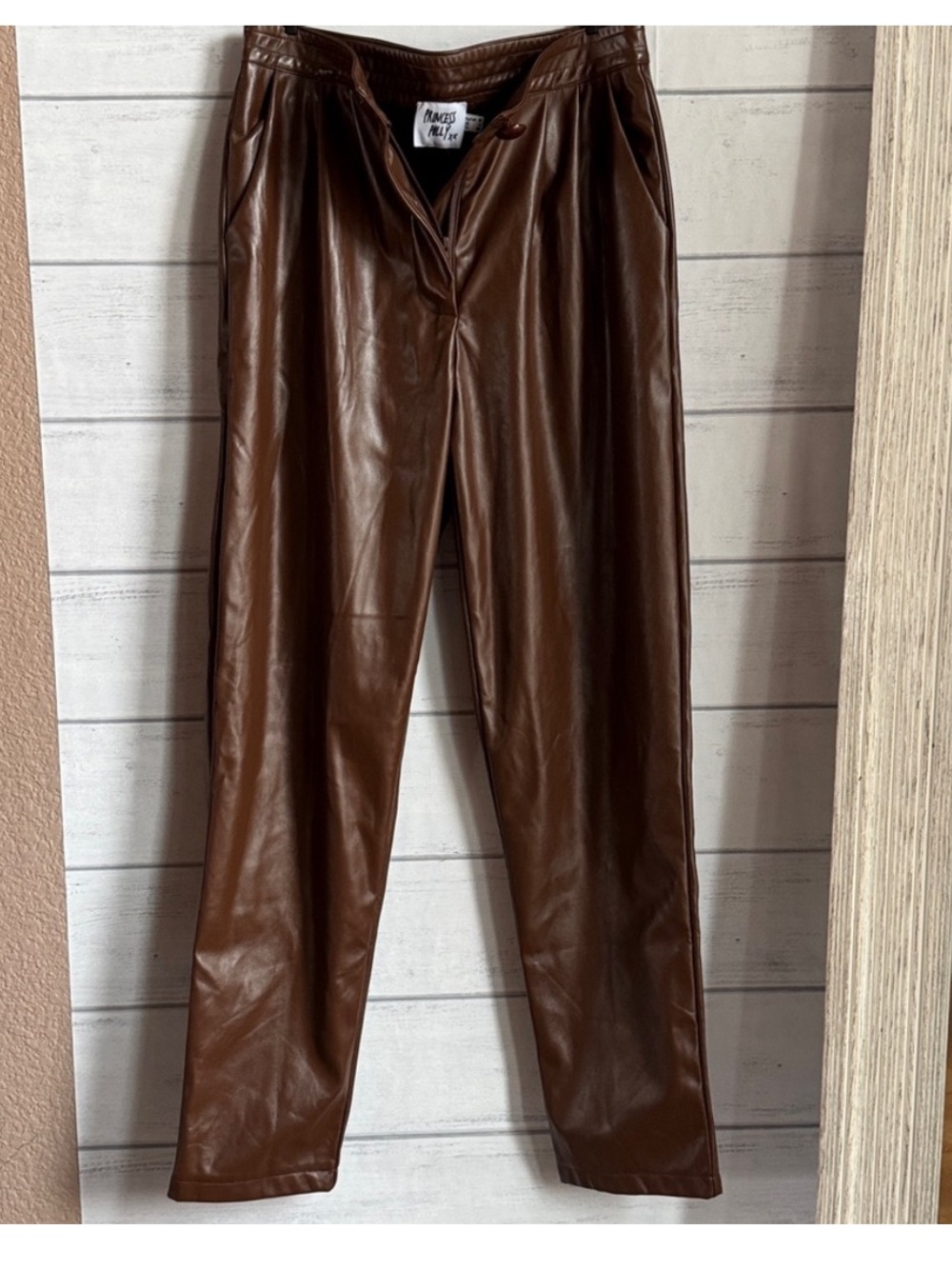 Princess Polly Chocolate Brown Faux Leather Pants